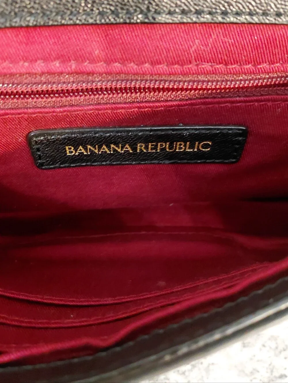 Banana Republic Suede & Leather Pushlock Black Metallic Crossbody Clutch Purse